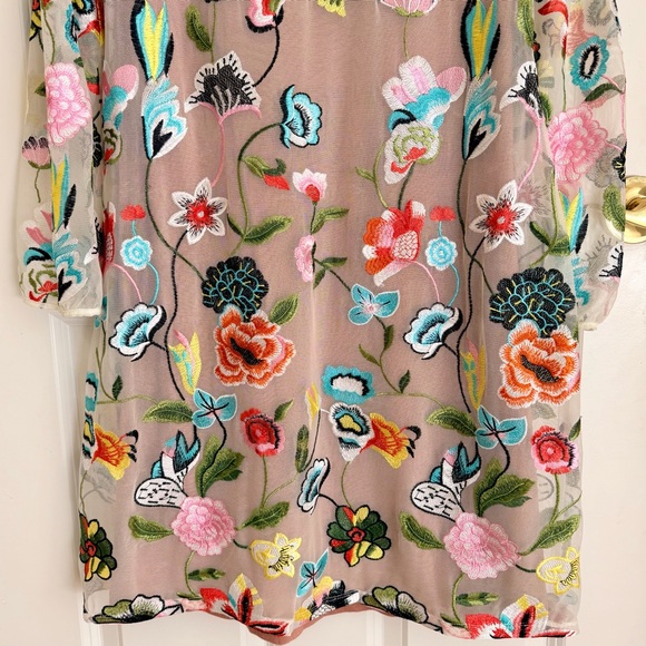 Philosophy Floral Embroidered Shift Dress Sheer Long Sleeve  Size M - Picture 13 of 16